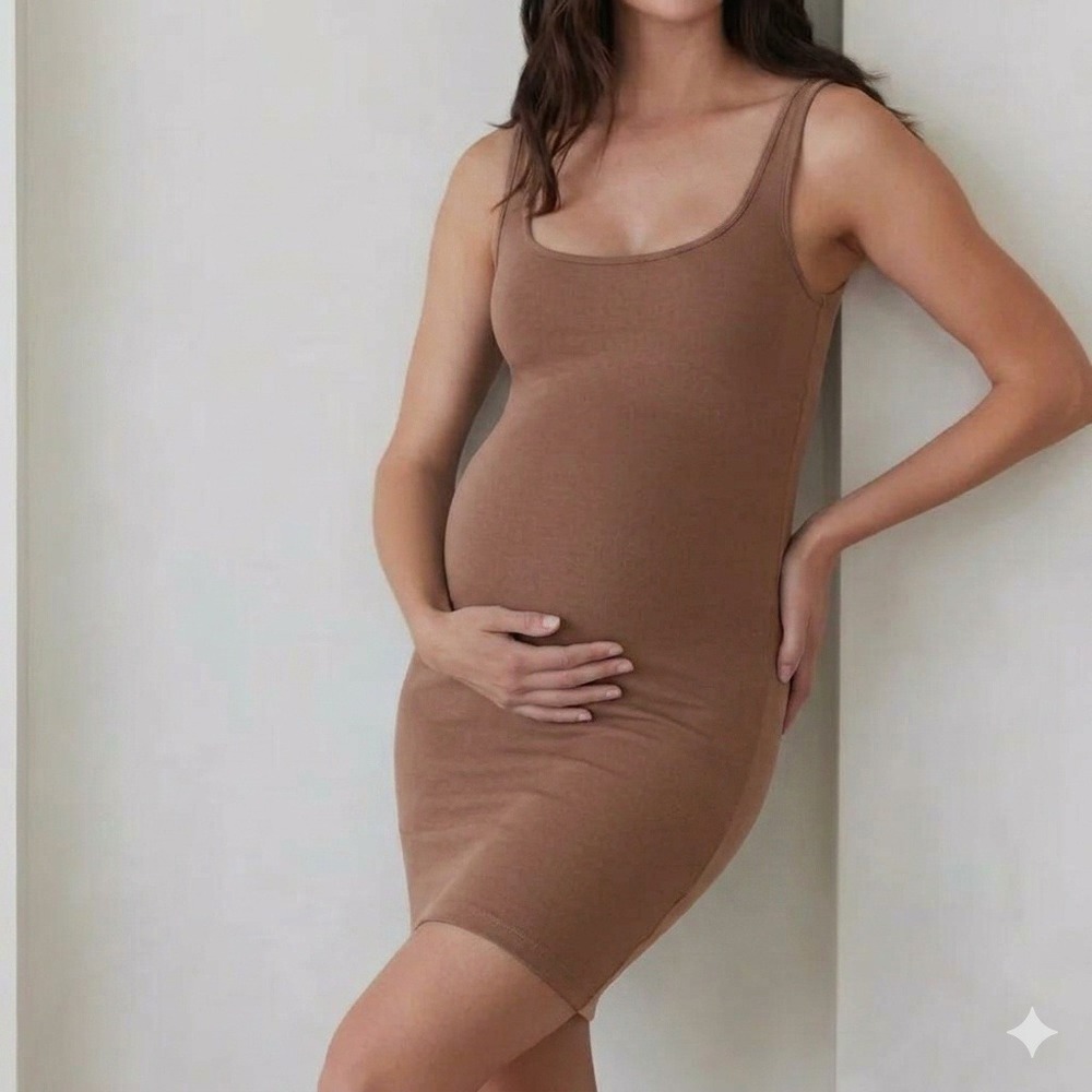 Bumpsuit The Anna Maternity Mini Dress Brown Scoop Neck Bodycon Size Medium